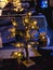 Small artificial sequin tabletop tree illuminating.