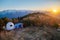 Small astronomical observatory with telescope in Caucasian mountains at the sunset