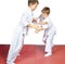Small athletes train sparring on the mat