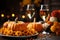 Small autumn pumpkins on a plate, bokeh 4