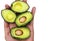 Small avocado cutting in piece on hand, green healthy fruit holding in hand, has copy space  in white background.