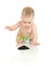 Small baby with green plant isolated