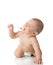 Small baby playing with spoon isolated over white