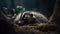 a small badger curled up in a pile of dirt and grass