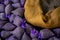 Small bags with aromatic seeds of lavender plant on market in Provence