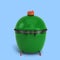 Small barbecue green color BBQ grill for outdoor prepare meat food back view 3d render on blue