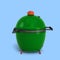 Small barbecue green color BBQ grill for outdoor prepare meat food right view 3d render on blue