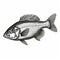 Small Bass Drawing In Pencil - Dark Navy And Silver Vector Illustration