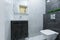 Small bathroom, guest toilet with black tiled interior