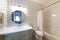 Small bathroom interior with minimalist wallpaper design