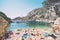 Small beach in Calanques Morgiou, Marseilles, Provence, South of France. People are swimming