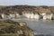 Small beach in distance at Flamborough Head in Yorkshire, England.