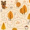 Small bear in the autumn forest. Educational game for children. A fun maze for young children. Cartoon vector illustration