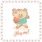 A small bear is a toy. Valentine`s Day is a holiday letter. Heart and bear cartoon and cute images, imitation stitched from cloth