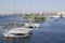 Small and big ships with sails for tours on the Nile river, Egypt