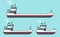 Small and big transport ships flat cartoon line outline, boats vector illustration set, empty freight vessel and small