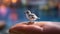 A Small Bird Perched On A Person\\\'s Thumb In Tumblewave Style