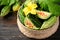 Small bitter gourd or bitter melon in bamboo basket