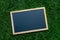 A small blackboard placed on an artificial grass Background for  educational illustration