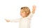 Small blond child raising his arms