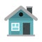 Small blue cottage icon, flat style