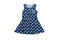 Small blue polka dot dress for girls, isolated on white