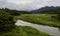 Small boat along the curve river