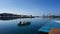 Small boat moored in the harbor of Croatian town