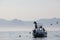 Small Boat, Shark, and Film Crew in False Bay, South Africa