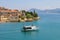 Small boat in the waters of the Tyrrhenian Sea. Portoferraio fro