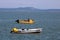 Small boats at anchor, Morecambe Bay at high tide