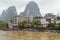 Small boats at the jetties of Xingpingzhen fishing village on the Li River