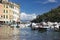 Small boats moored in Portofino harbour, Italy