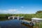 Small boats in a natural port on Ulvshale peninsula on island of Moen in Denmark