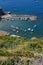 Small boats on the sea coastline.