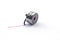 Small bobbin or shuttle is tools or parts of an electric sewing machine on white background.