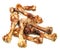 Small bones on a white background. food scraps. chicken bones