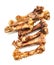 Small bones on a white background. food scraps. chicken bones