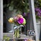 The Small bouquets for special occasions from tulip, anemone and hydrangeas in a can on the stairs for sale