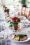 Small bouquets on the wedding table