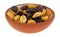 Small bowl filled with peanuts and raisins isolated on a white background
