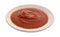 Small bowl of pizza sauce on a white background.