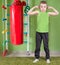 Small boy doing strength exercise .Physical education,sports.Concept of a healthy lifestyle.