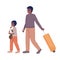 Small boy and father with valise going on plane semi flat color vector characters