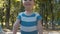 Small boy walking on the trampoline