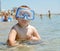 Small boy wearing goggles at