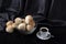 Small breads close-up and a cup of coffee