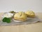 Small breads with olives and feta cheese