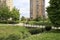 A small bridge over the canal in a housing estate