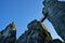 Small bridge between two rocks of the sandstone formation `Externsteine` Germany